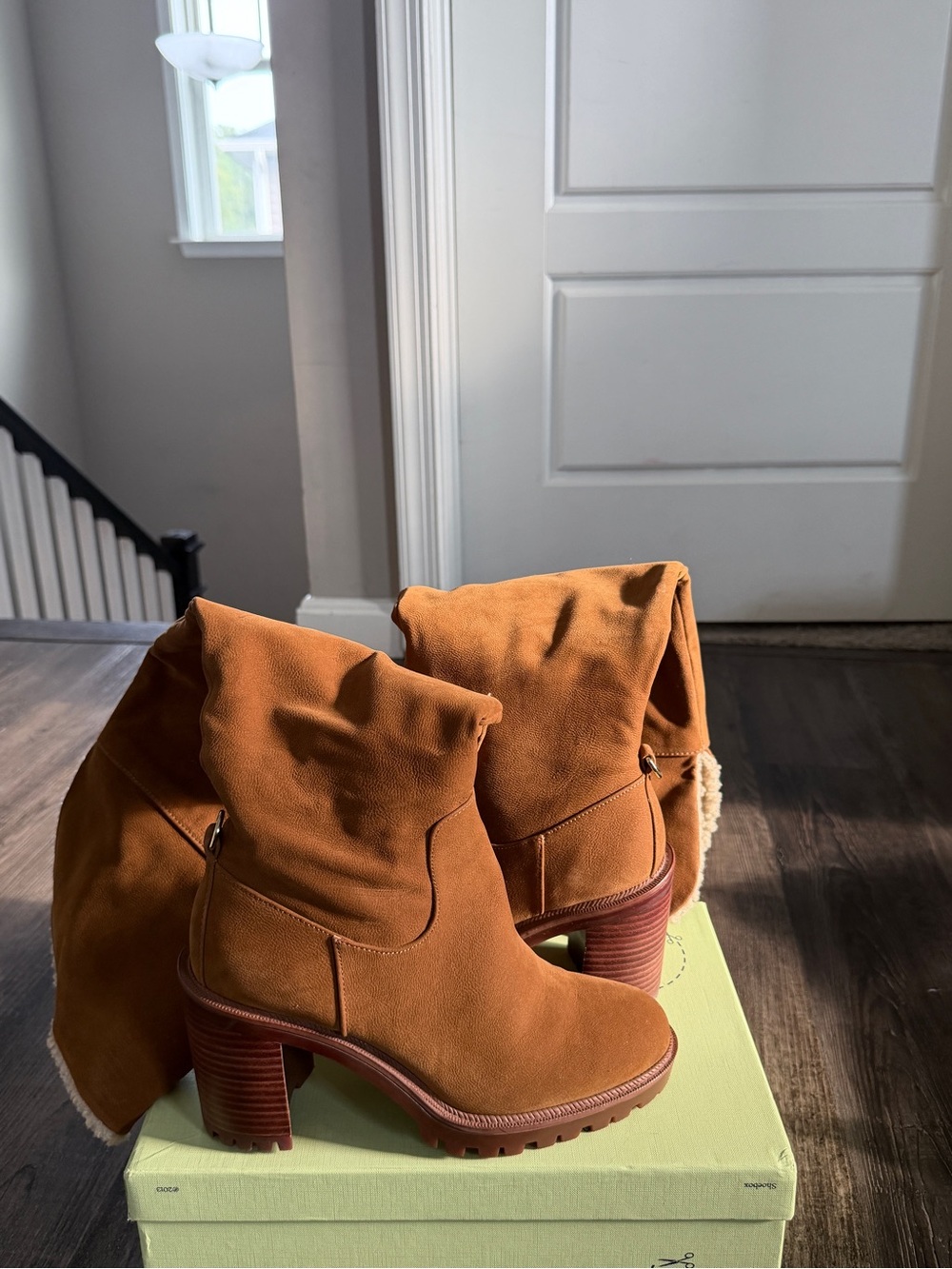Jennifer Lopez Over-the-Knee Fold-Over Boots in Saddle Rust